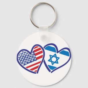 Porte-clés États-Unis Israël Coeur Drapeau