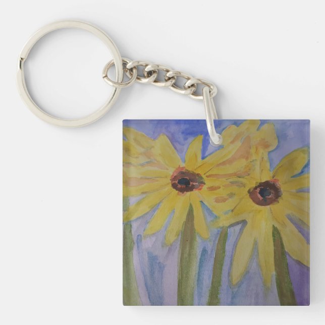 Porte-clés Été Fleurs de soleil jaunes anneau de clé acryliqu (Devant)