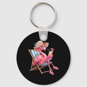 Porte-clés Été plage tropical flamant rose femme palmier