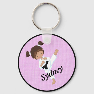 Porte-clés Ethnic Girls Karate Kick with Pink Yin Yang