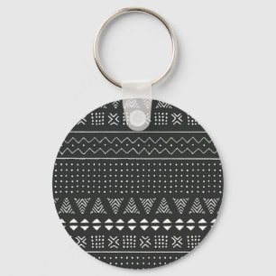 Porte-clés Ethnie tribale : motif noir blanc.