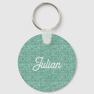 Porte-clés Étincelle de parties scintillant bleu monogramme