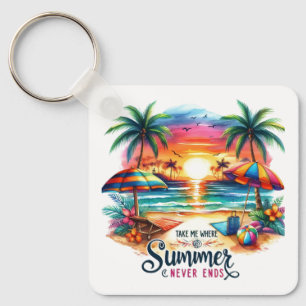 Porte-clés Étiquette coucher de soleil sur la plage pinceau V