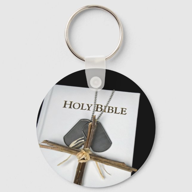 Porte-clés étiquette de chien avec croix sur la Bible (Recto)
