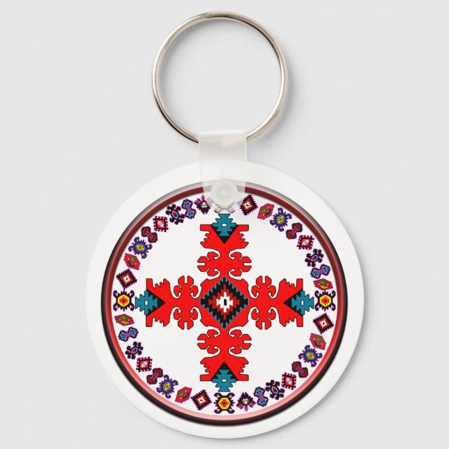 Porte-clés étno imprimé en métal croisé triple porte-monnaie  (Recto)