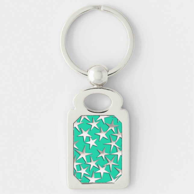 Porte-clés étoiles d'argent sur turquoise (Devant)