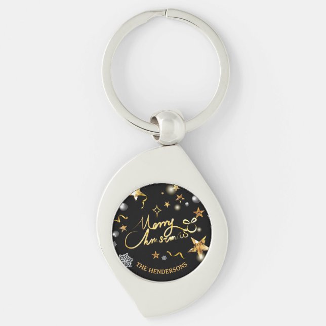 Porte-clés Étoiles Noires de luxe sobre sur mesure Noël (Devant)