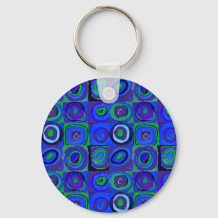Porte-clés Étude de couleur carrés Squares Bleus Cercles