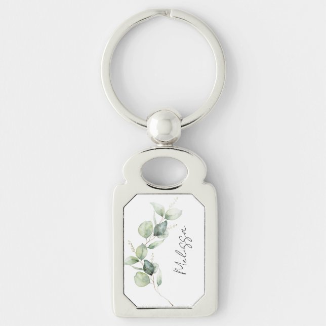 Porte-clés Eucalyptus en aquarelle personnalisé (Devant)
