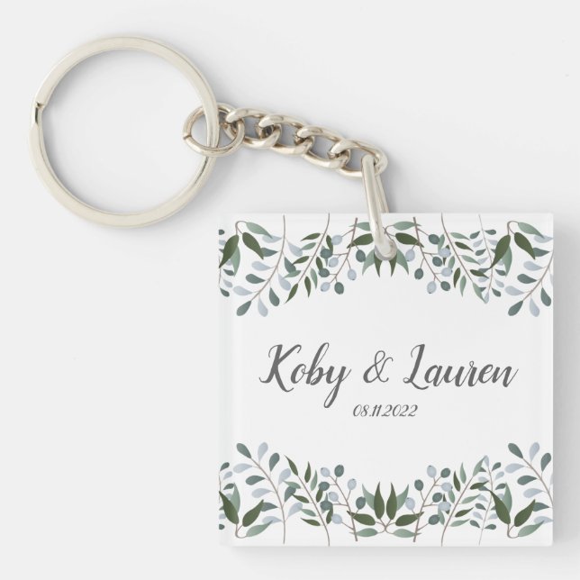 Porte-clés Eucalyptus Green Anniversaire Floral Date (Devant)