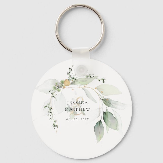 Porte-clés Eucalyptus vert et or moderne (Recto)