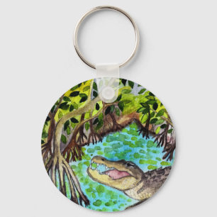 Porte-clés Everglades Aquarelle Crocodile Alligator Floride
