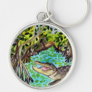 Porte-clés Everglades Aquarelle Crocodile Alligator Floride