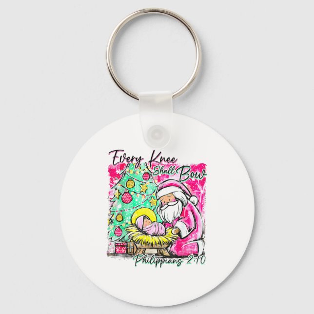 Porte-clés Every Knee Shall Bow Santa Christmas Nativity Scen (Recto)