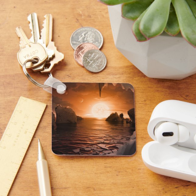 Porte-clés Exoplanet Trappist-1f De Son Côté Nocturne Icy. (Bureau)