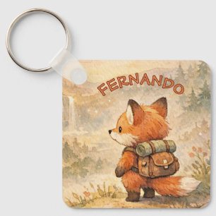 Porte-clés Explorateur Renard de la Forêt Mignonne Aquarelle 