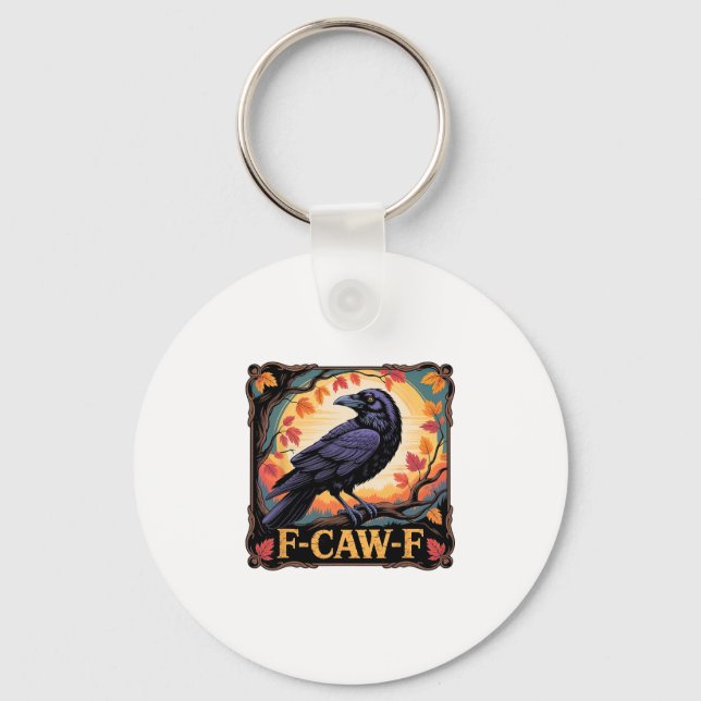 Porte-clés F-caw-f Crow Spooky Halloween Fall Leaves Thanksgi (Recto)