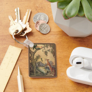 Porte-clés Fables d'Ésope anciennes, Renard, Coq et le Chien