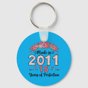 Porte-clés Fabriqué en 2011 Fleurs Cadeaux de 15e anniversair