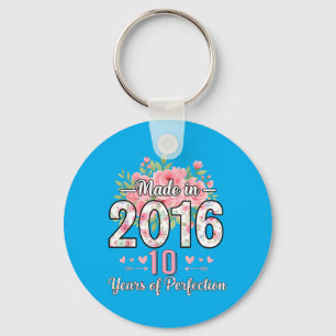 Porte-clés Fabriqué en 2016 Fleurs Cadeaux 10e Anniversaire F