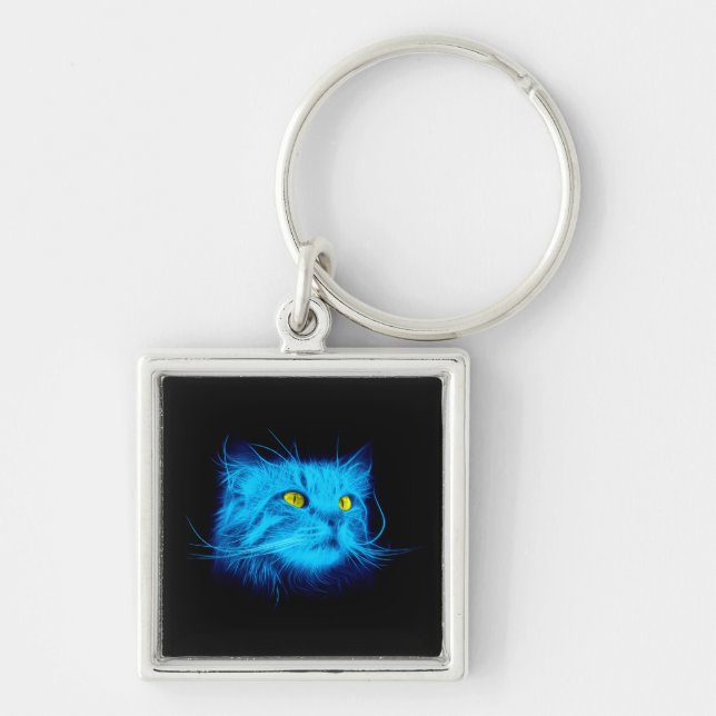 Porte-clés Face de chat bleu (Devant)