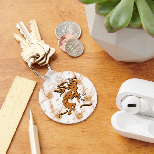 Porte-clés Face Droite Musicien Kokopelli Avec Notes Musicale (Bureau)