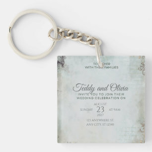 Porte-clés Faire-part de mariage floral à moulin à vent rusti