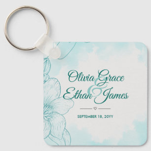 Porte-clés Faire-part de mariage floral aquarelle sarcelle él