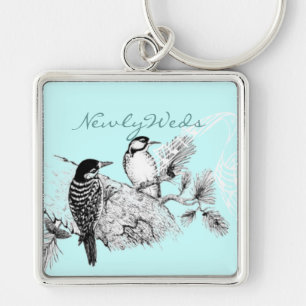 Porte-clés Faire-Part de Mariage Oiseaux de l'Amour Vintage