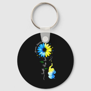 Porte-clés Faith Hope Love Awareness Syndrome de Down The Blu