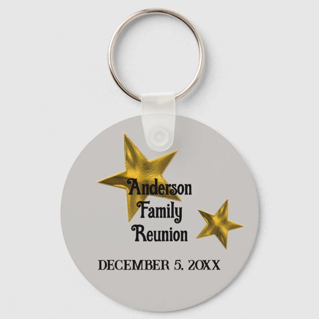 Porte-clés Famille Réunion Faire-part Gold Star Réserve Date (Recto)