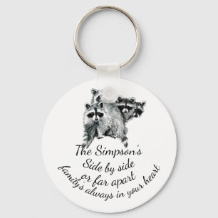 Porte-clés Family Always in Your Heart Quote Cute Raccoons
