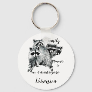 Porte-clés Family Moments Quote Cute Raccoons Custom Name