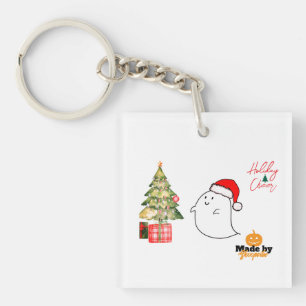 Porte-clés Fantôme mignon avec chapeau de Père Noël et arbre 
