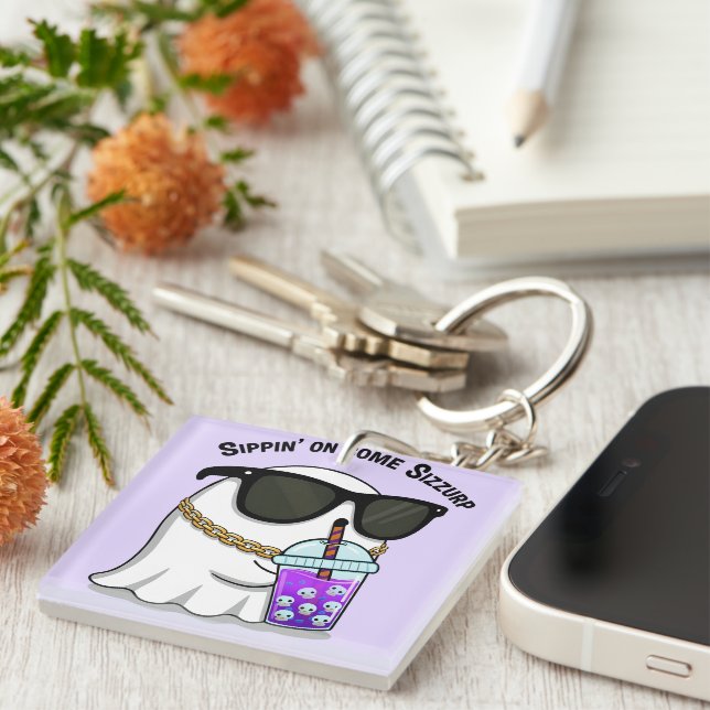 Porte-clés fantôme mignon Sizzurp – Fantôme Kawaii (Devant Droit)