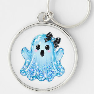 Porte-clés fantôme pailleté bleu mignon et effraya