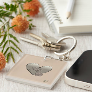 Porte-clés Faux Beveled Love U & Rose Champaign