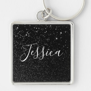 Porte-clés Faux Black Glitter Bokeh Photo Personalized