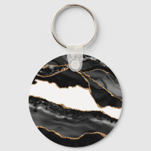 Porte-clés Faux Marblé Agate Black Stone Luxe Or