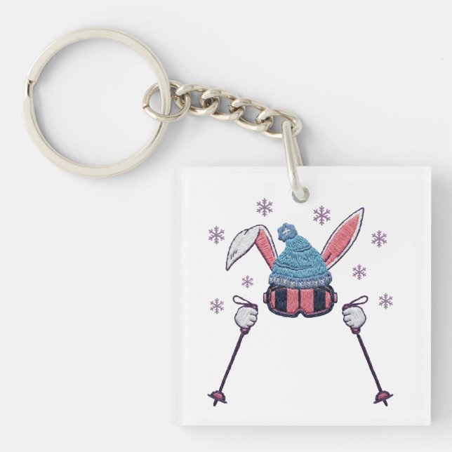 Porte-clés Faux yarn skiing rabbit winter humor (Devant)