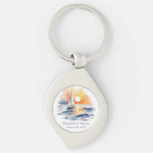 Porte-clés Faveur de mariage de paysage marin de voilier au c