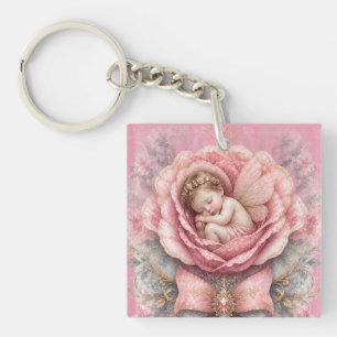 Porte-clés Fée bébé fille Naissance Rose rose