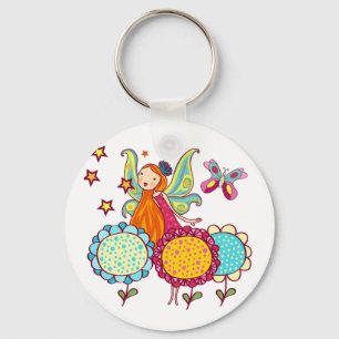 Porte-clés Fée de jardin avec des fleurs