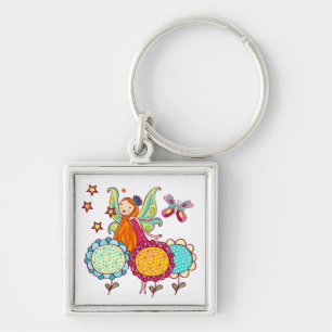 Porte-clés Fée de jardin avec des fleurs