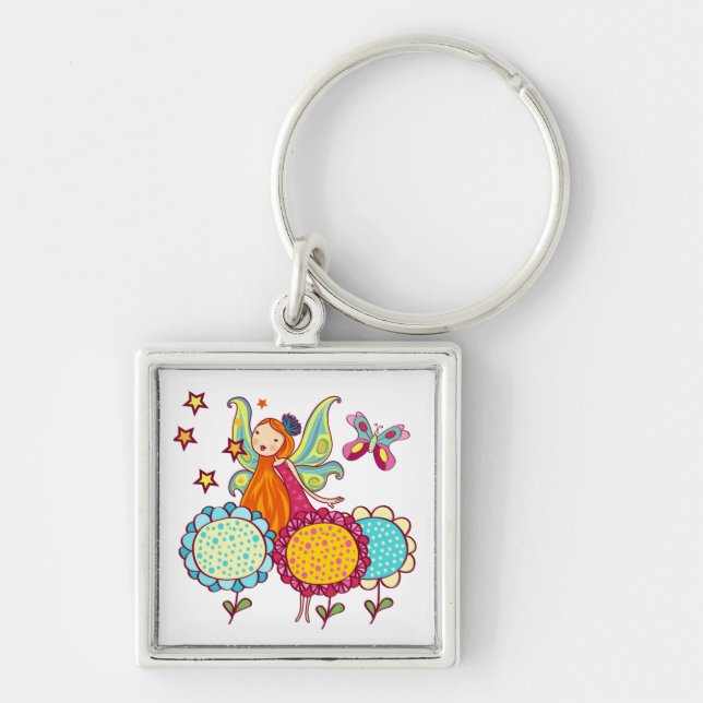 Porte-clés Fée de jardin avec des fleurs (Devant)