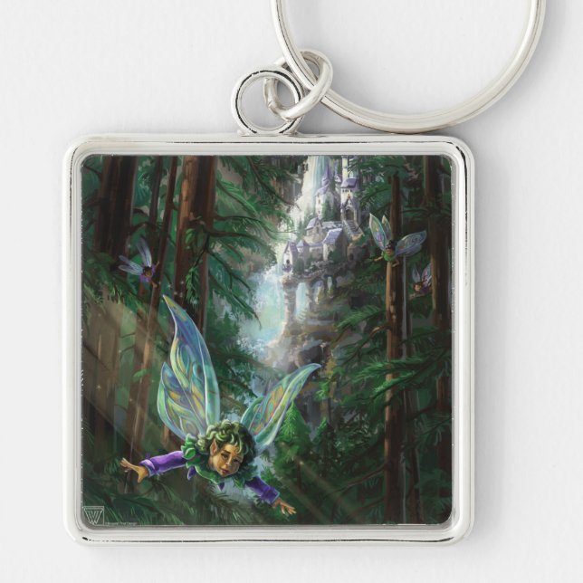 Porte-clés Fées forestières et château de cascade (Devant)