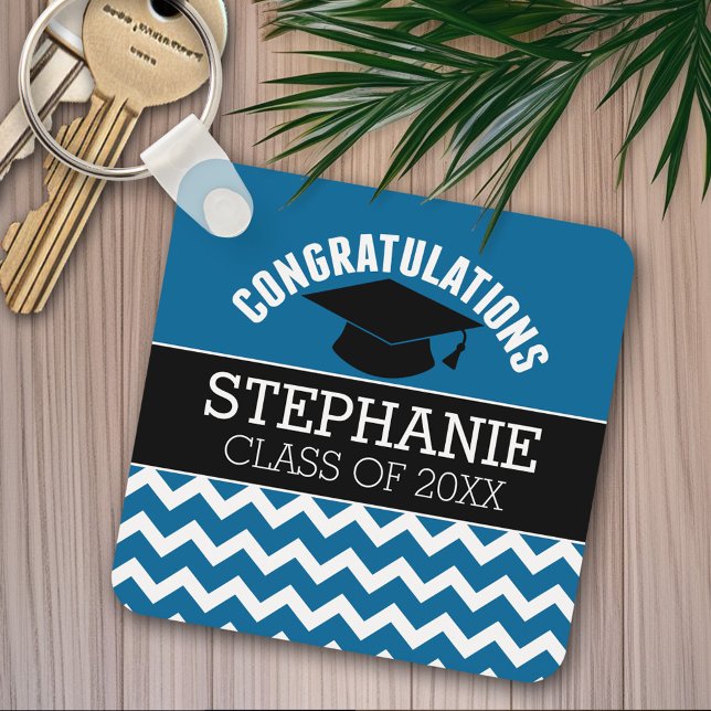 Porte-clés Félicitations diplômé - Remise des diplômes bleu n (Personalized graduation keychain)