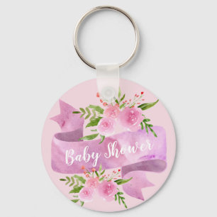 Porte-clés Féminin, Joli, Chic, Floral Rose Pâle Baby Shower