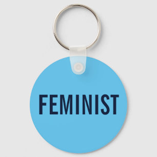 Porte-clés Feminist, bold navy text on sky blue