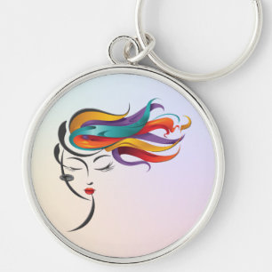 Porte-clés Femme Abstraite aux cheveux colorés